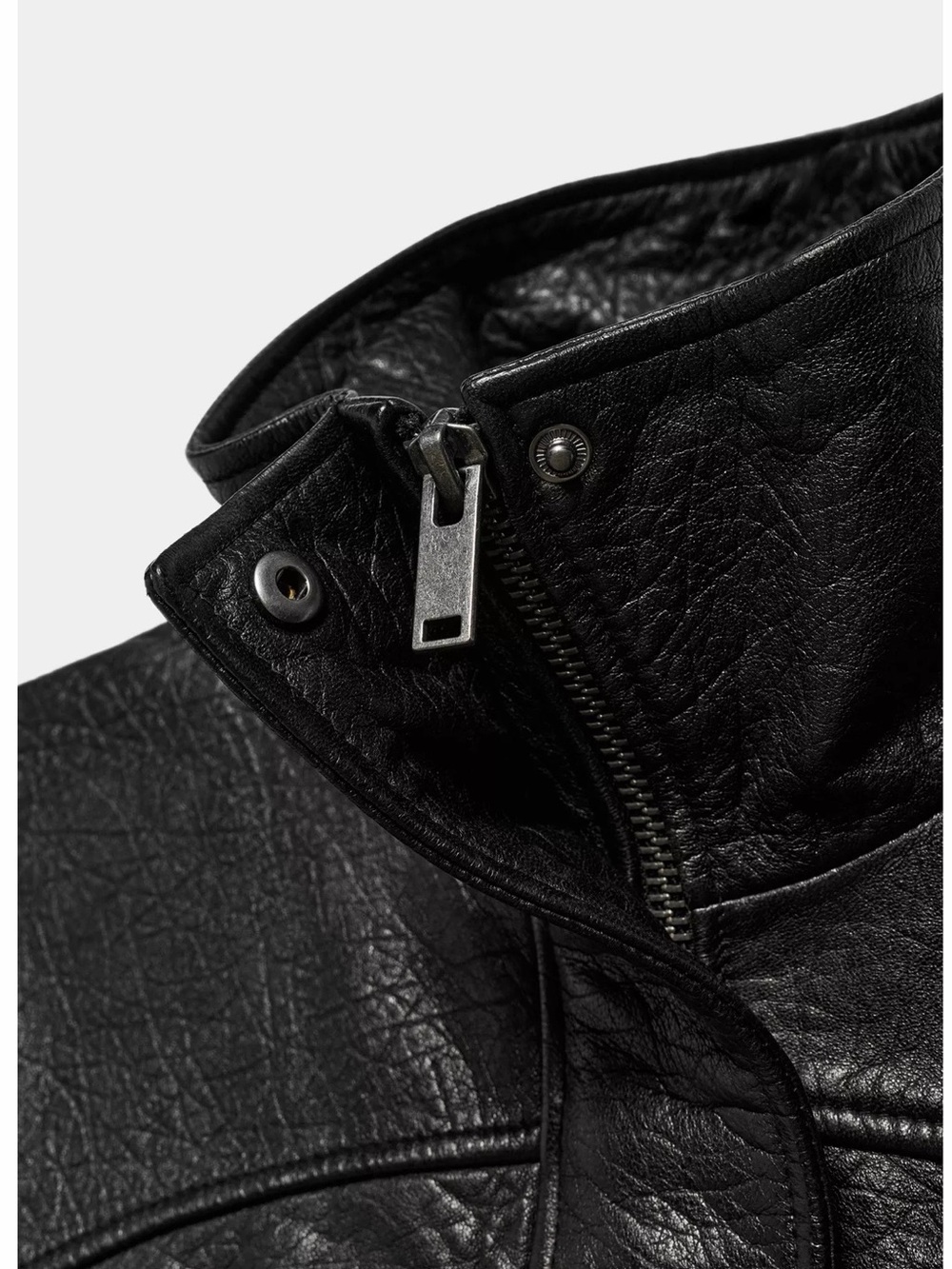 Zara Black 100% Leather Stand Collar Jacket - Picture 8 of 8